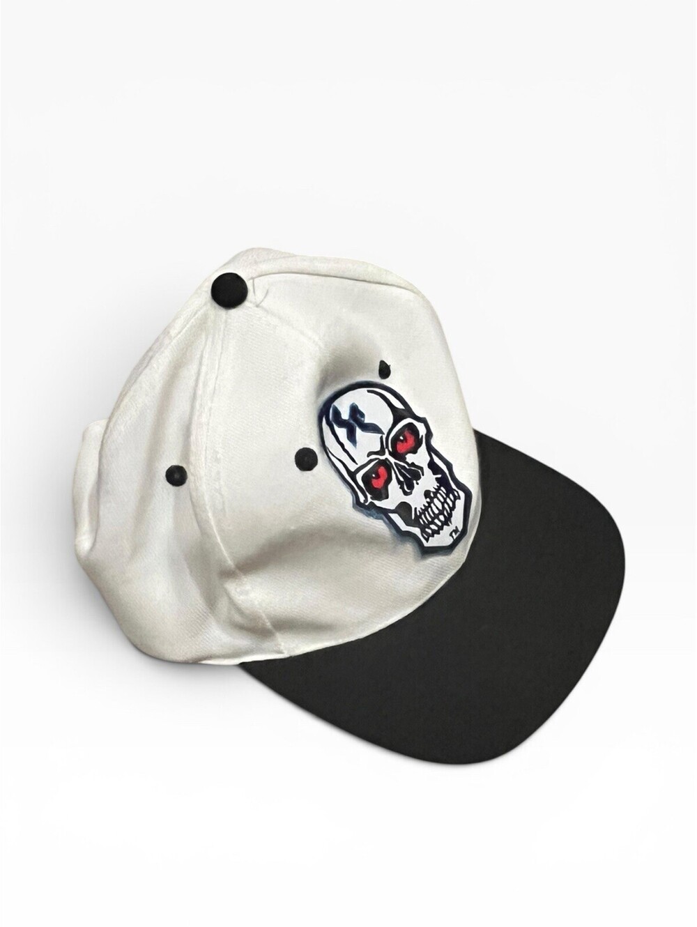 KC Caps Skull Red Eyes White Black Snapback Hat Acrylic Wool Blend